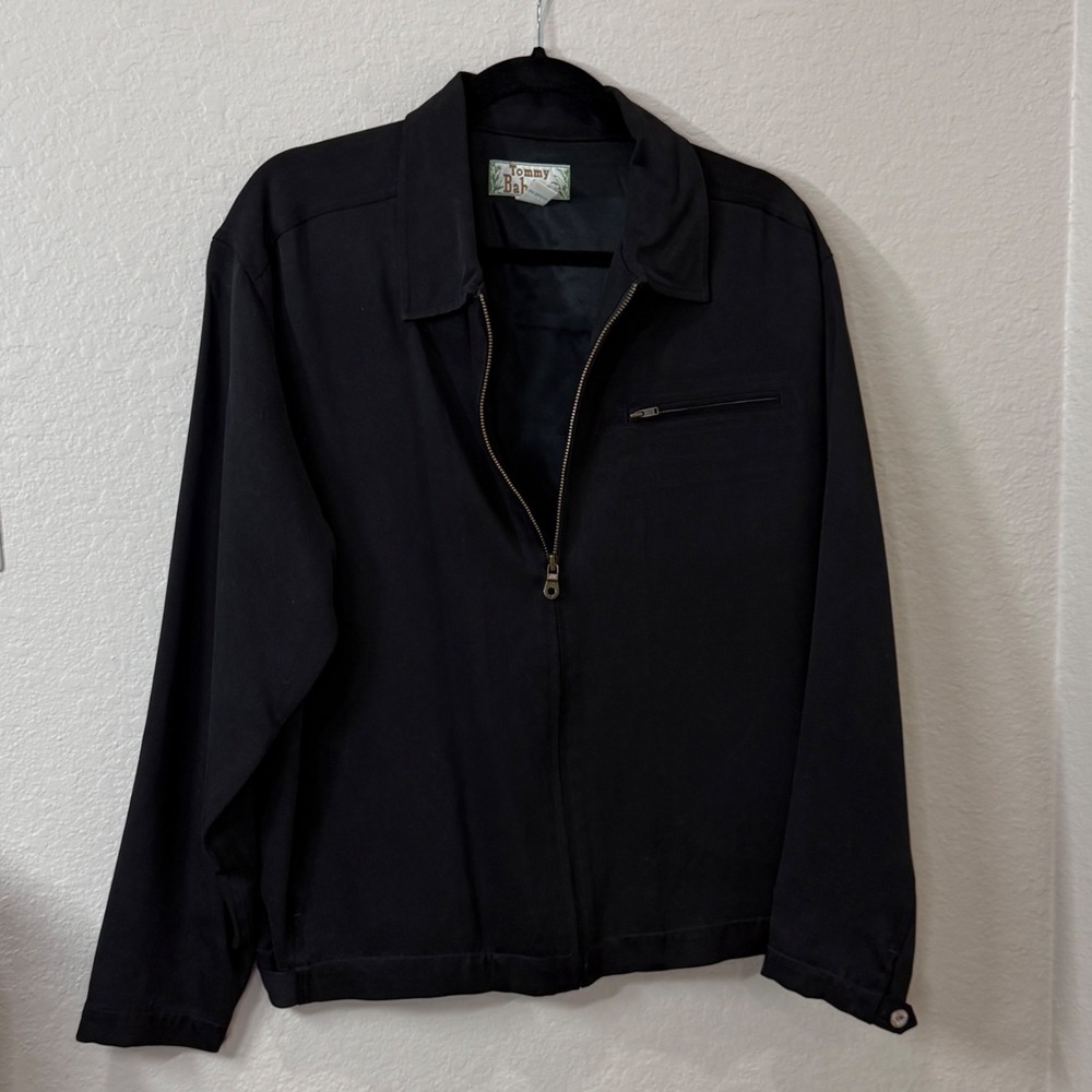 Tommy Bahama Womens Silk Zip Jacket Black Solid Size M Minimalist Quiet Luxury